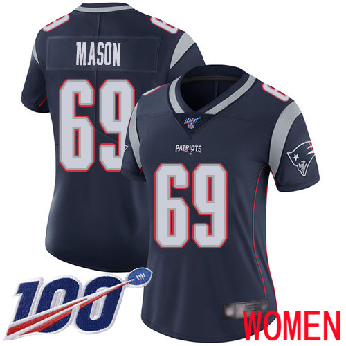 New England Patriots Football #69 100th Season Limited Navy Blue Women Shaq Mason Home NFL Jersey->women nfl jersey->Women Jersey